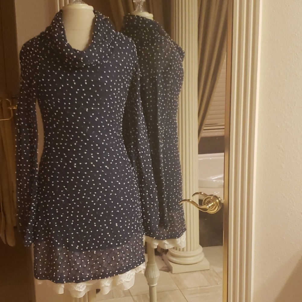 beautiful blue and off white turtleneck dress